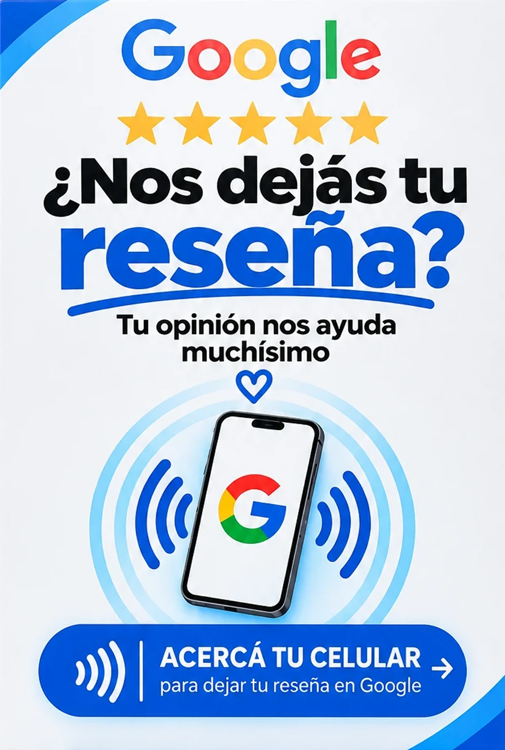 Tarjeta NFC de reseñas de Google