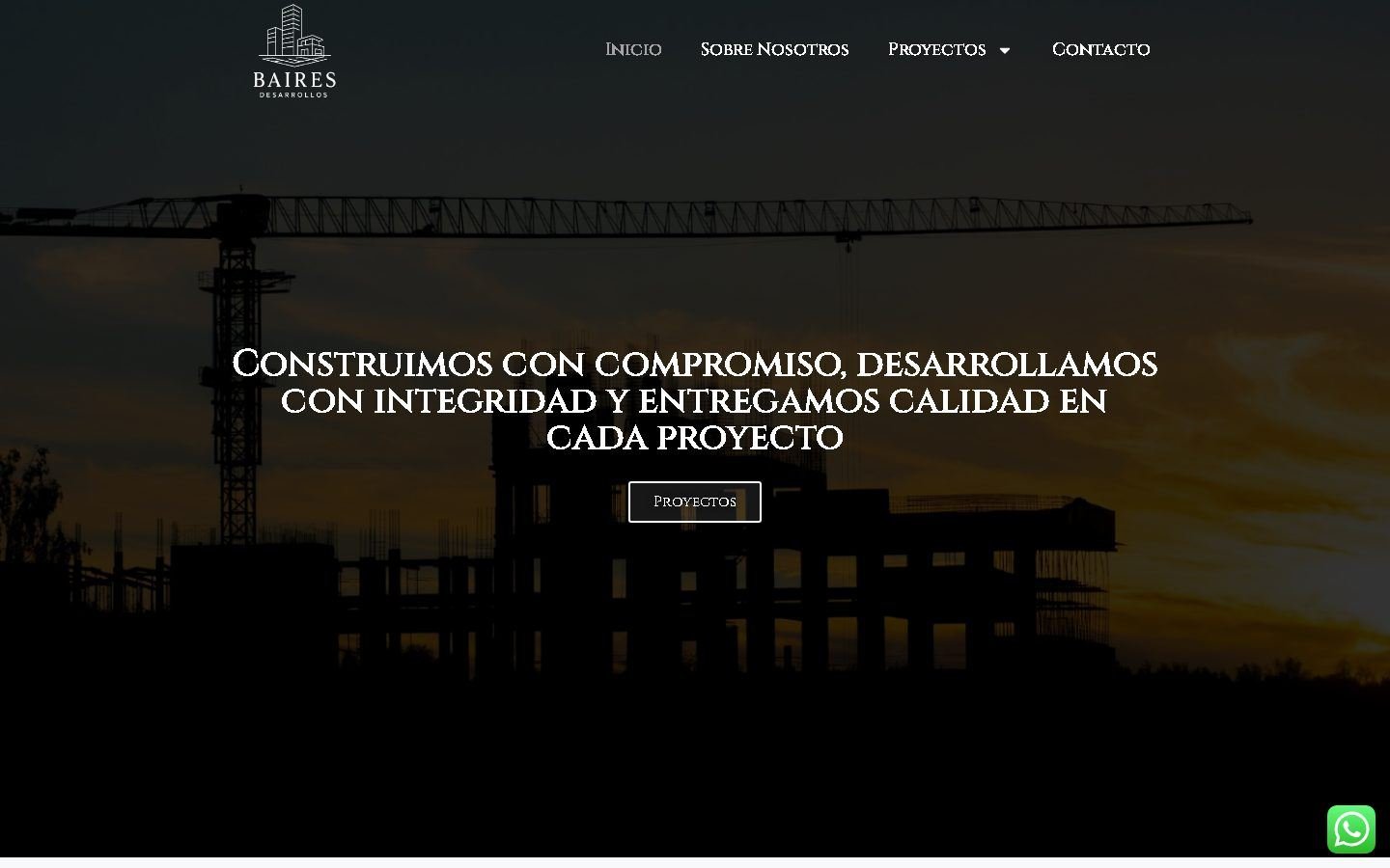 Página de inicio de Baires Desarrollos en escritorio