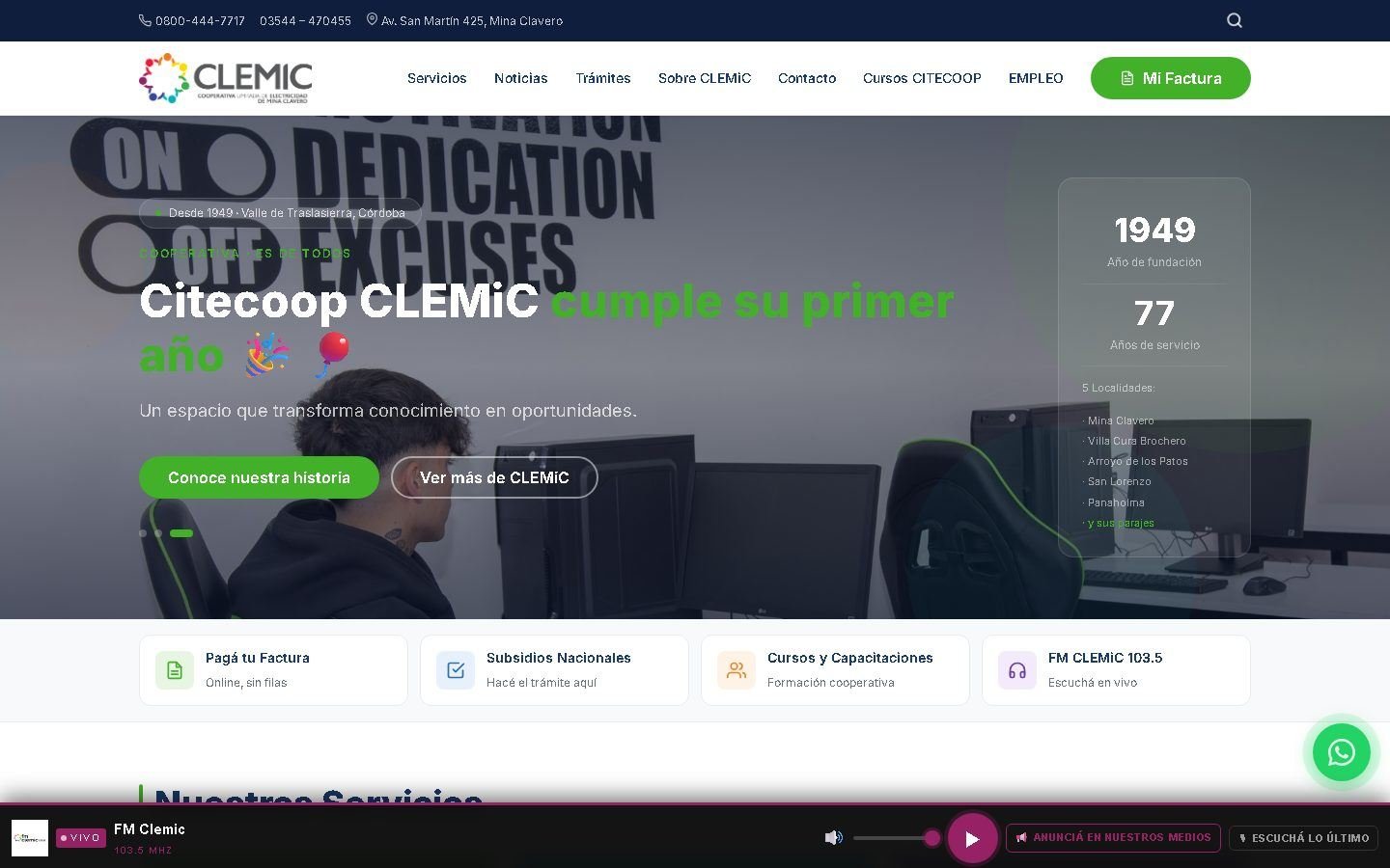 Página de inicio de Clemic en escritorio