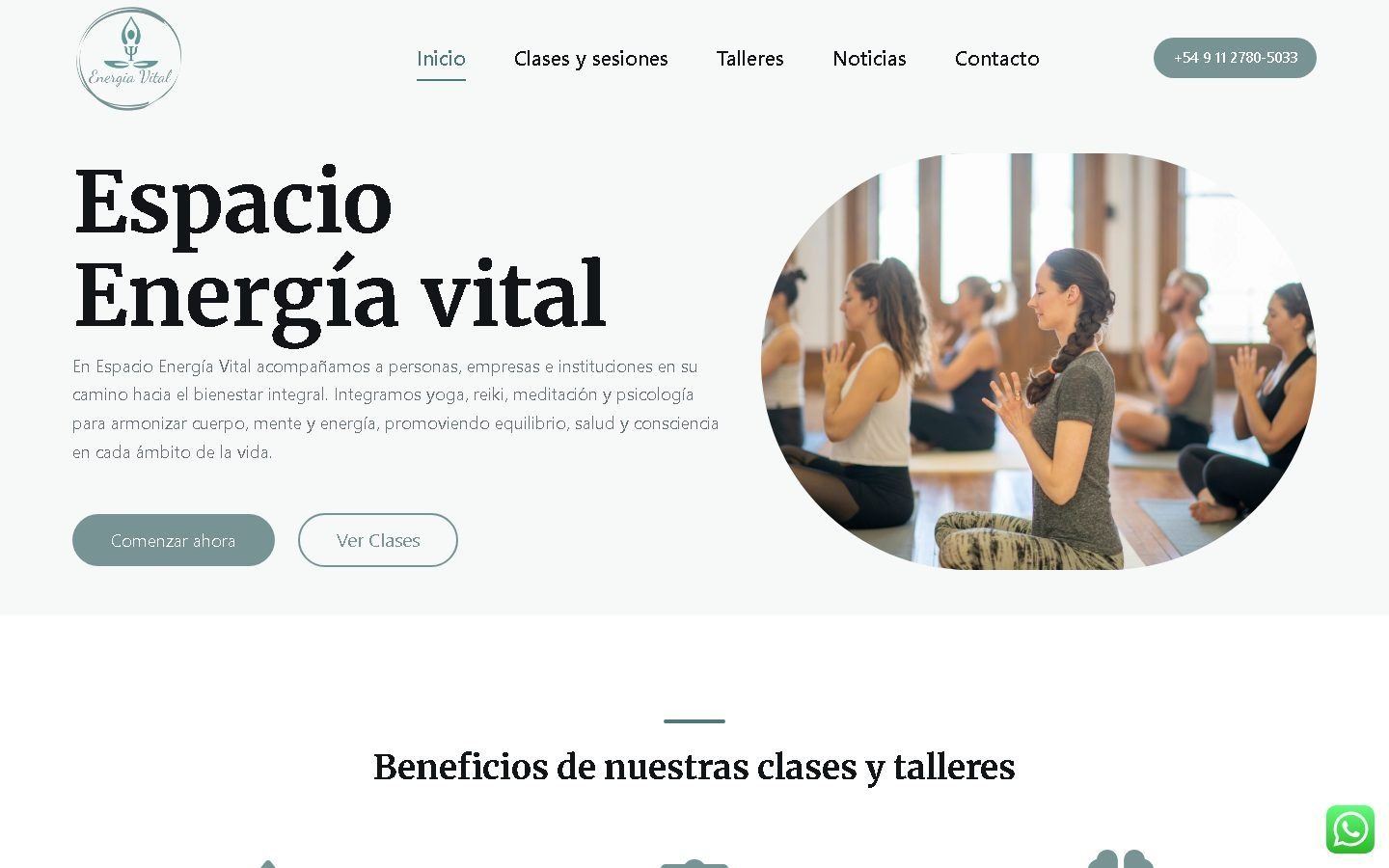 Página de inicio de Energía Vital en escritorio